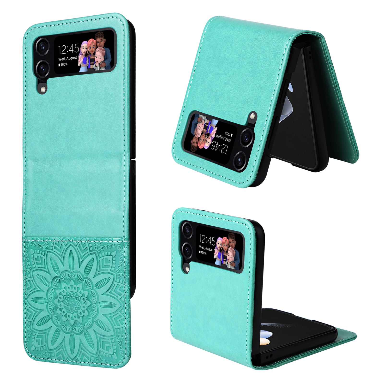 For Samsung Galaxy Z Flip4 5G Folding Phone Leather Case Sunflower Imprinted Phone Cover with Card Holder