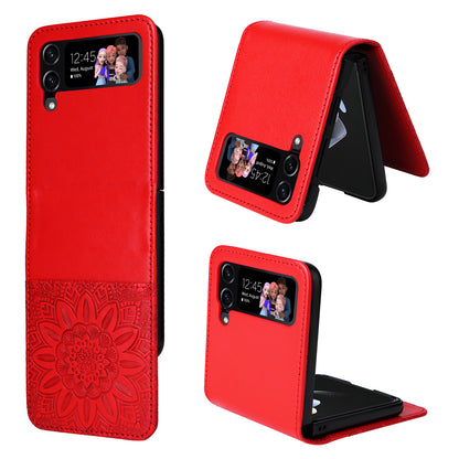 For Samsung Galaxy Z Flip4 5G Folding Phone Leather Case Sunflower Imprinted Phone Cover with Card Holder