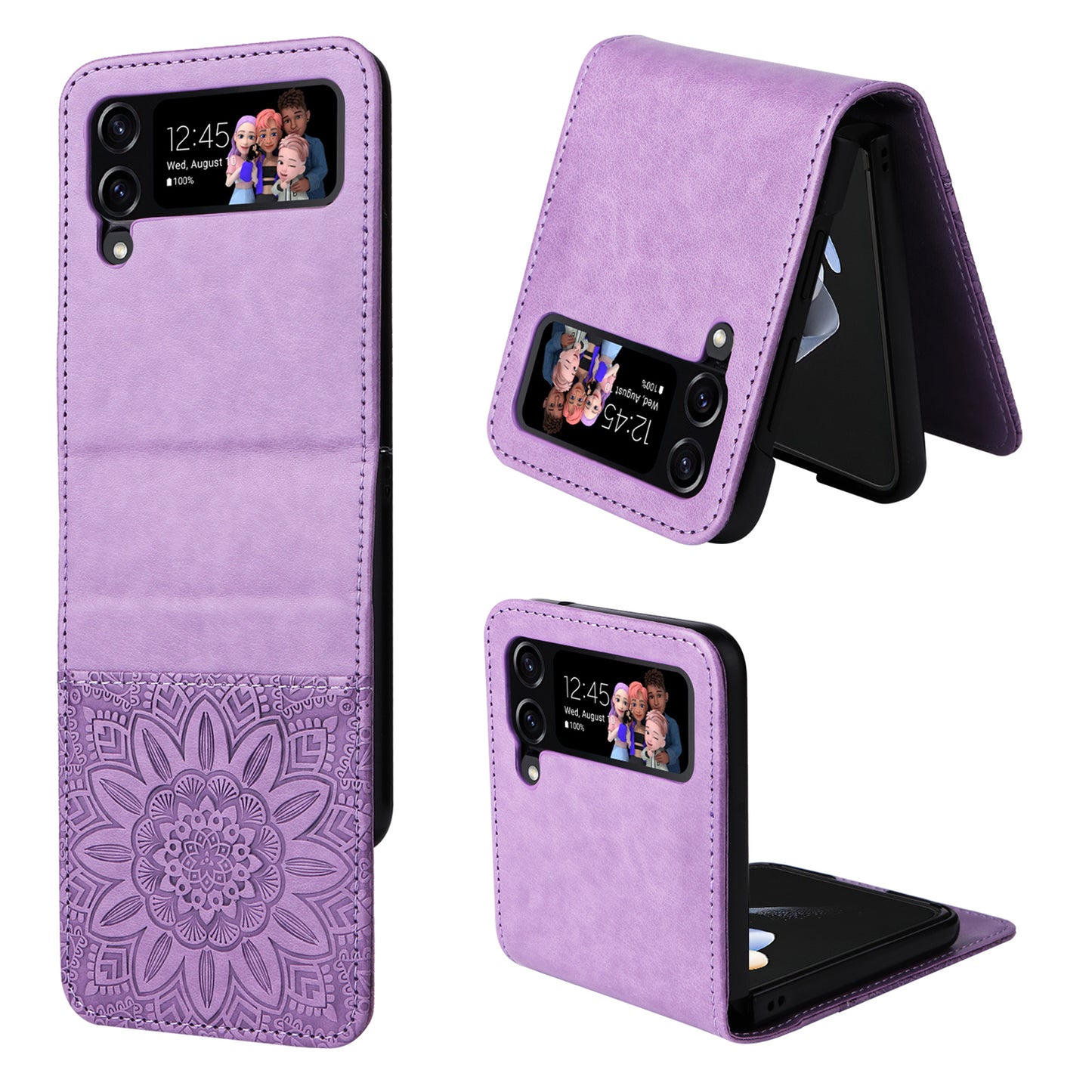 For Samsung Galaxy Z Flip4 5G Folding Phone Leather Case Sunflower Imprinted Phone Cover with Card Holder
