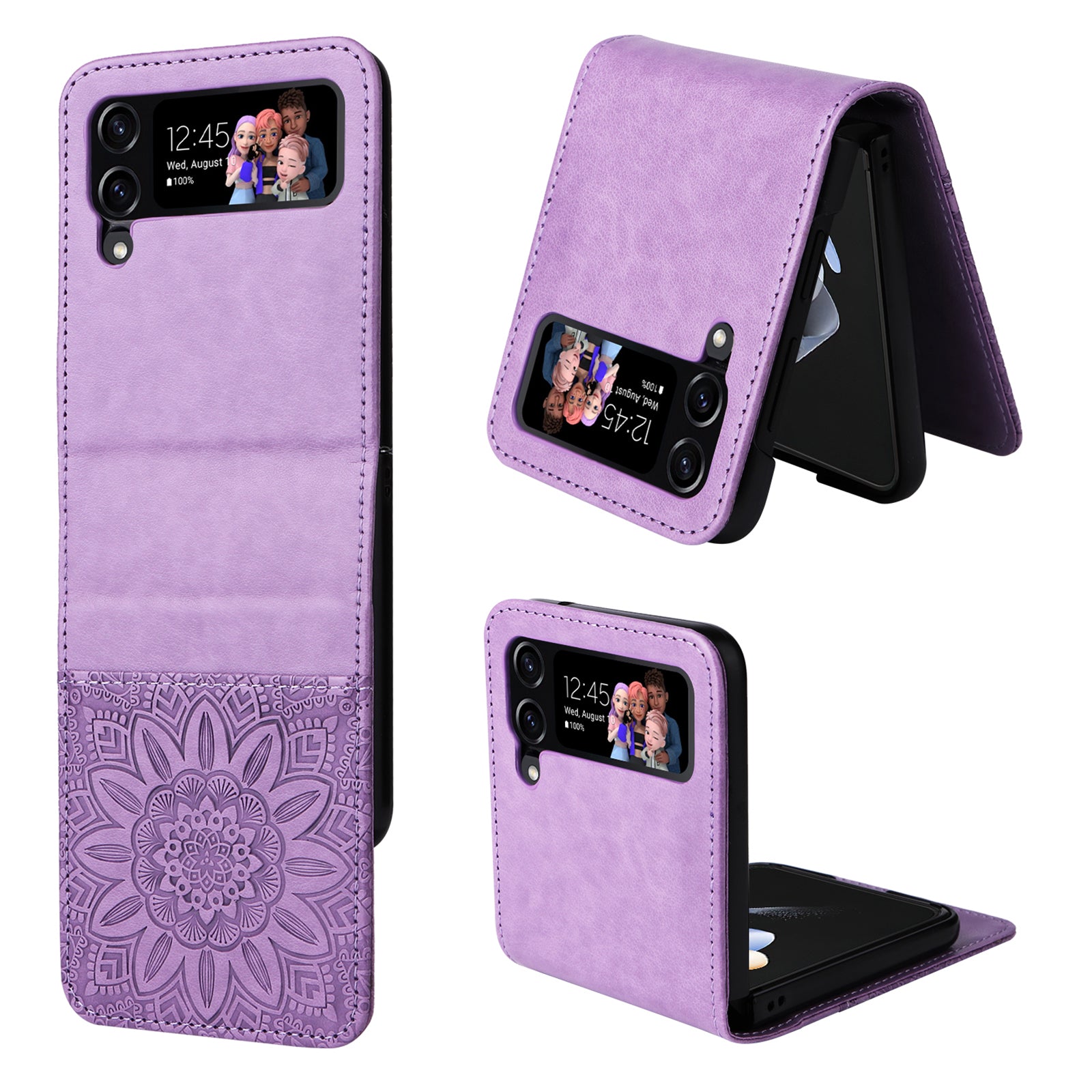 For Samsung Galaxy Z Flip4 5G Folding Phone Leather Case Sunflower Imprinted Phone Cover with Card Holder