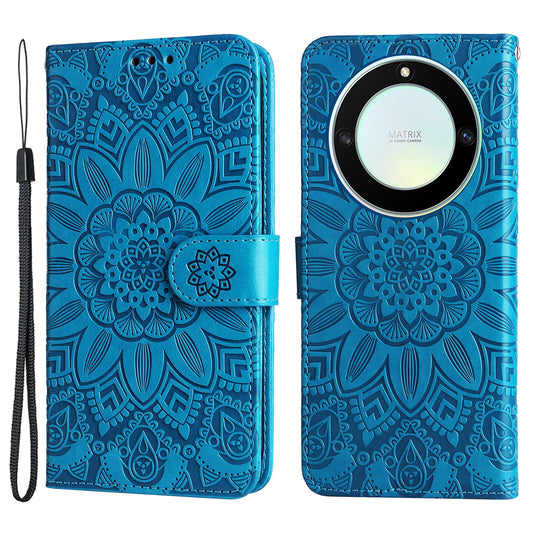 For Honor X40 5G / X9a 5G / Magic5 Lite 5G Leather Phone Case Sunflower Imprinted Stand Wallet Cover with Hand Strap