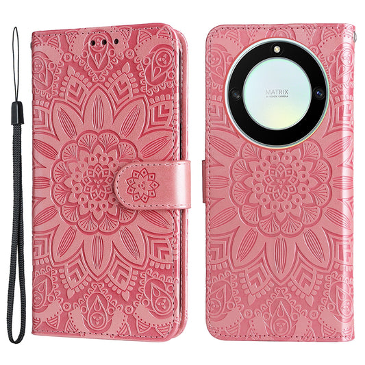 For Honor X40 5G / X9a 5G / Magic5 Lite 5G Leather Phone Case Sunflower Imprinted Stand Wallet Cover with Hand Strap