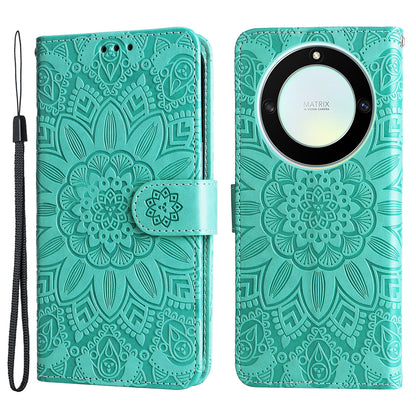 For Honor X40 5G / X9a 5G / Magic5 Lite 5G Leather Phone Case Sunflower Imprinted Stand Wallet Cover with Hand Strap