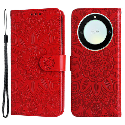 For Honor X40 5G / X9a 5G / Magic5 Lite 5G Leather Phone Case Sunflower Imprinted Stand Wallet Cover with Hand Strap