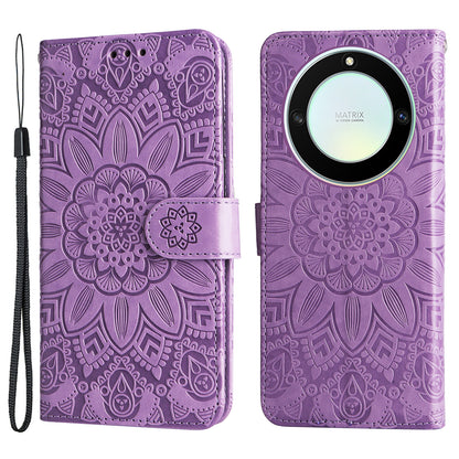 For Honor X40 5G / X9a 5G / Magic5 Lite 5G Leather Phone Case Sunflower Imprinted Stand Wallet Cover with Hand Strap