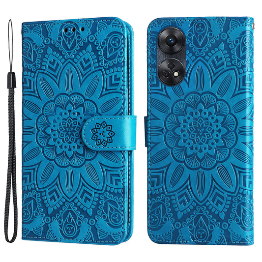 For Oppo Reno8 T 4G Sunflower Imprinted Phone Case Stand Wallet Leather Cover with Hand Strap
