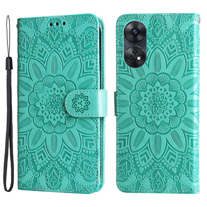 For Oppo Reno8 T 4G Sunflower Imprinted Phone Case Stand Wallet Leather Cover with Hand Strap
