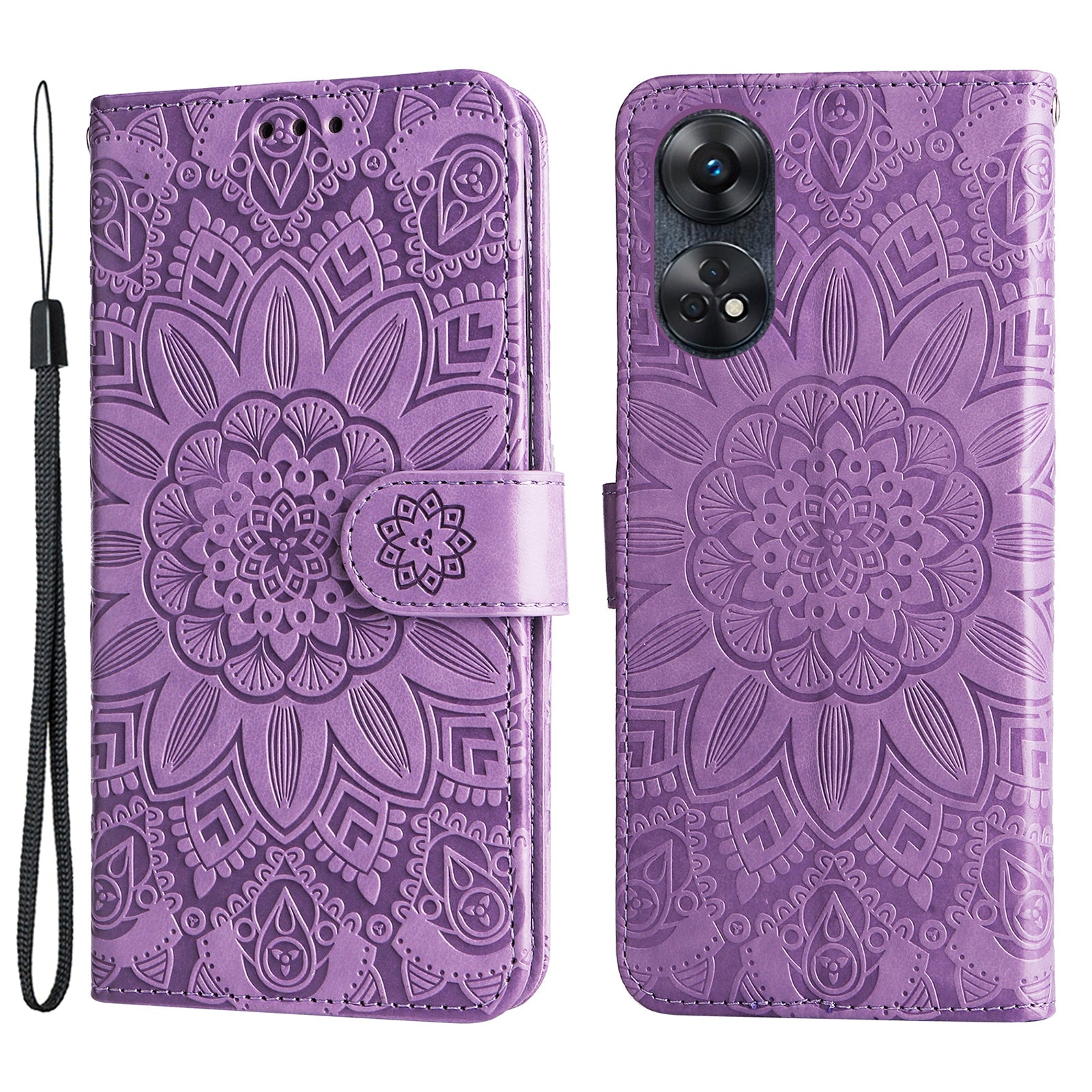For Oppo Reno8 T 4G Sunflower Imprinted Phone Case Stand Wallet Leather Cover with Hand Strap