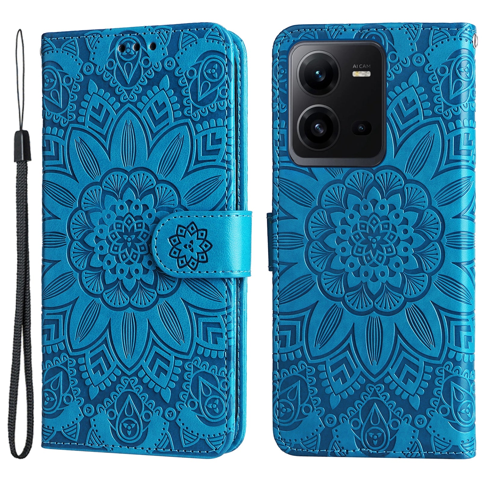 Phone Case for vivo V25 5G / V25e 4G , Sunflower Imprinted Wallet Stand Phone Leather Cover with Strap
