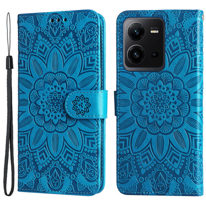 Phone Case for vivo V25 5G / V25e 4G , Sunflower Imprinted Wallet Stand Phone Leather Cover with Strap