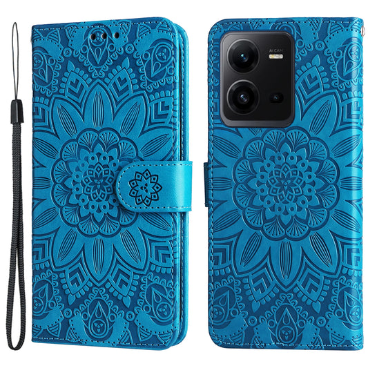 Phone Case for vivo V25 5G / V25e 4G , Sunflower Imprinted Wallet Stand Phone Leather Cover with Strap