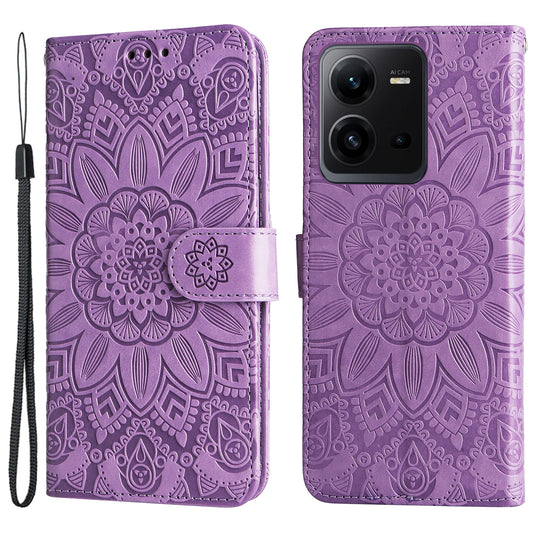 Phone Case for vivo V25 5G / V25e 4G , Sunflower Imprinted Wallet Stand Phone Leather Cover with Strap