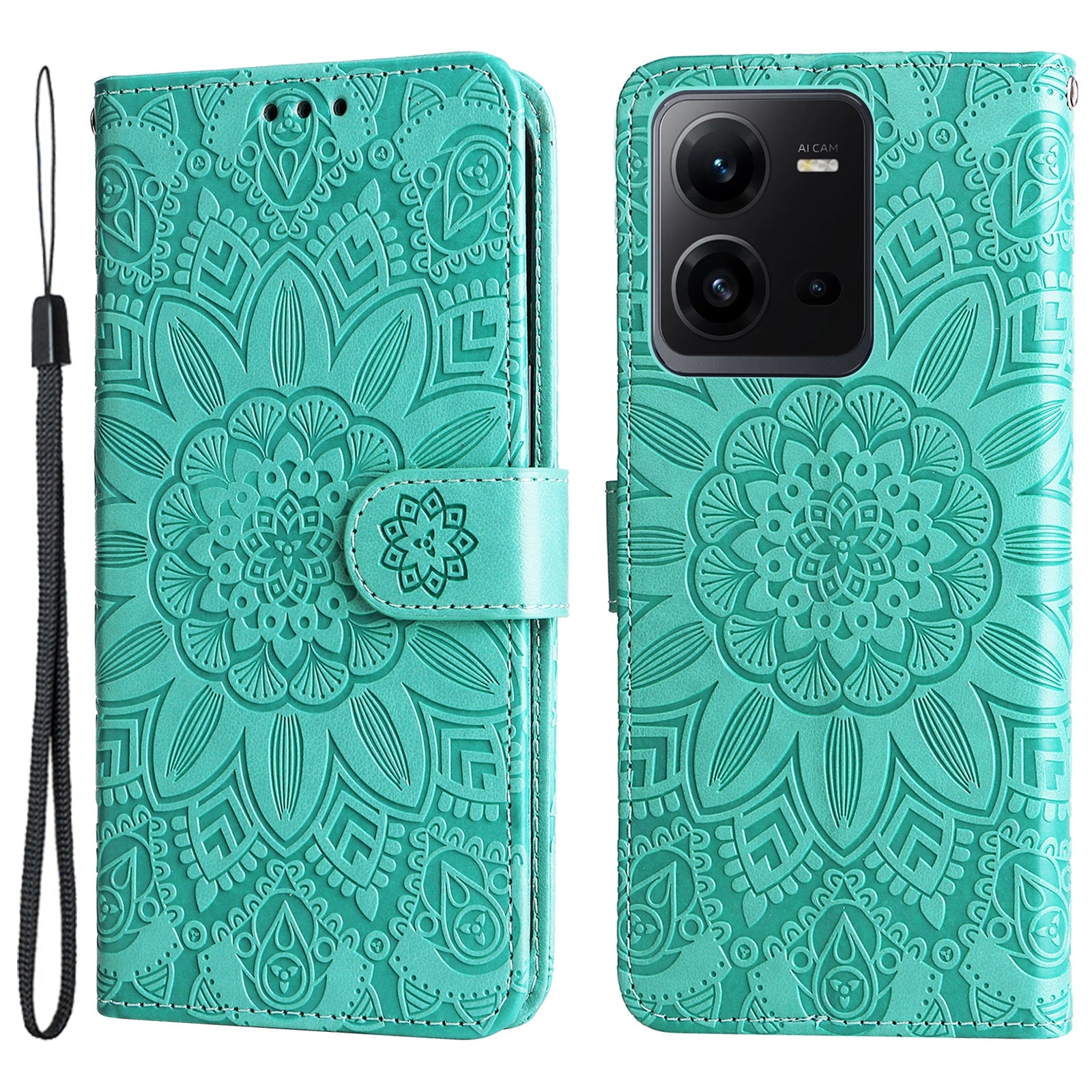 Phone Case for vivo V25 5G / V25e 4G , Sunflower Imprinted Wallet Stand Phone Leather Cover with Strap