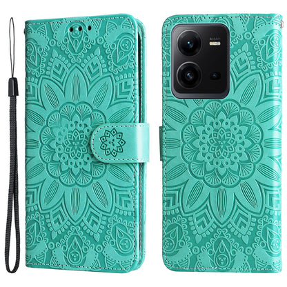 Phone Case for vivo V25 5G / V25e 4G , Sunflower Imprinted Wallet Stand Phone Leather Cover with Strap