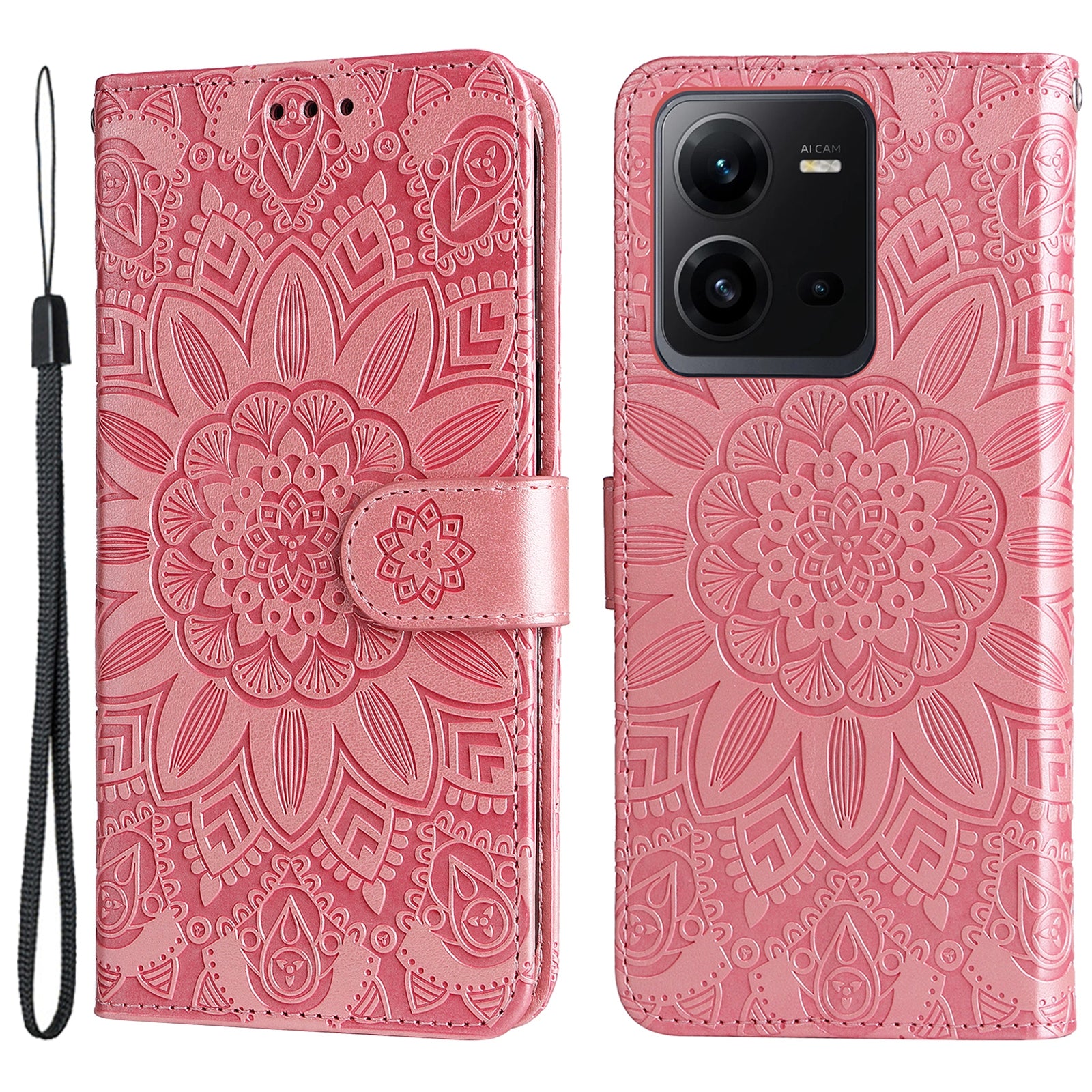 Phone Case for vivo V25 5G / V25e 4G , Sunflower Imprinted Wallet Stand Phone Leather Cover with Strap