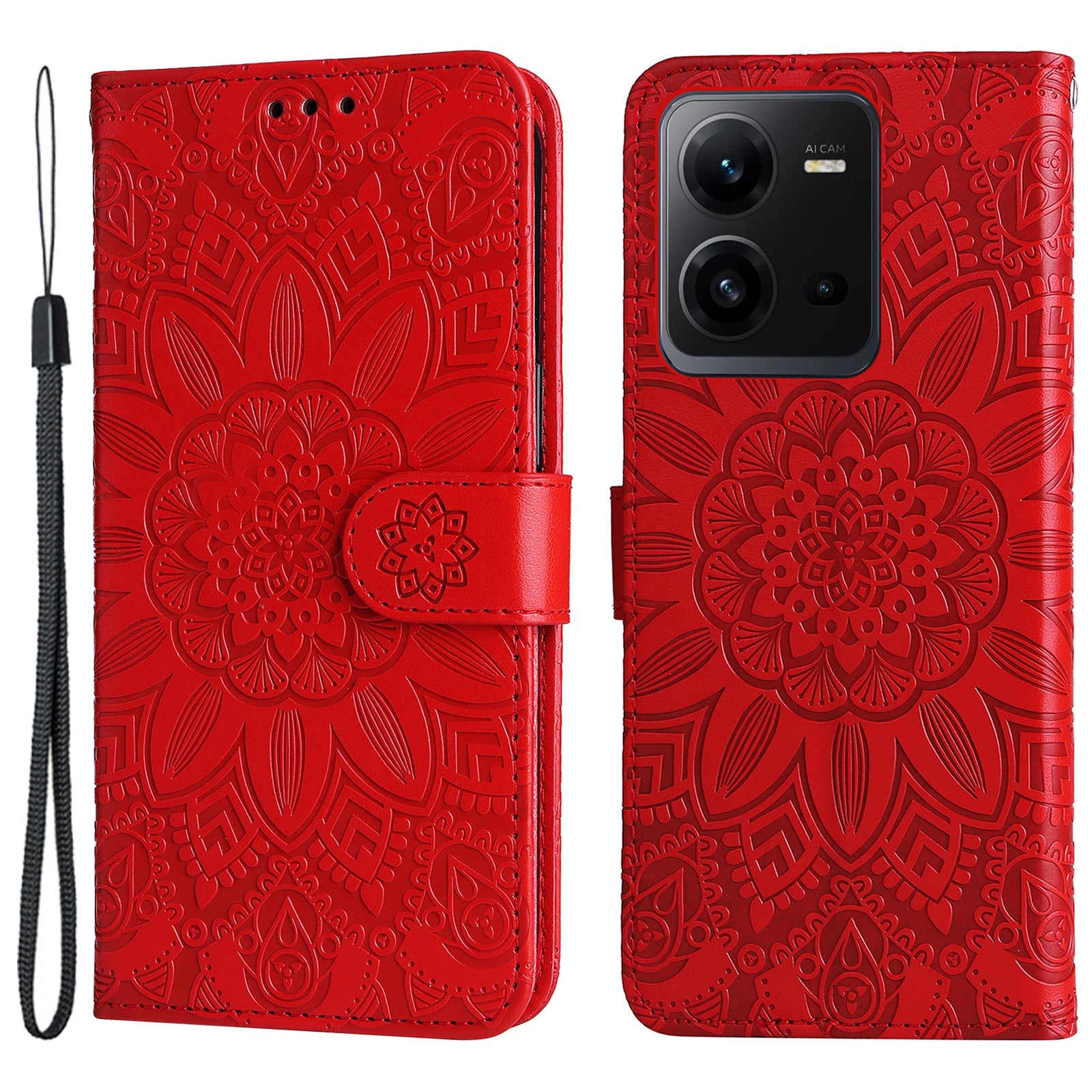 Phone Case for vivo V25 5G / V25e 4G , Sunflower Imprinted Wallet Stand Phone Leather Cover with Strap