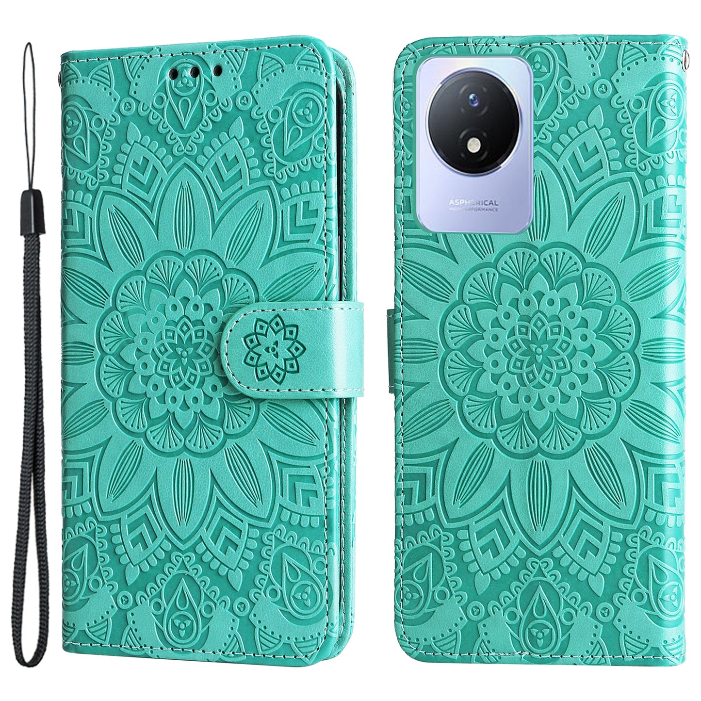 For vivo Y02 4G Phone Leather Cover Sunflower Imprinted Wallet Cell Phone Stand Case