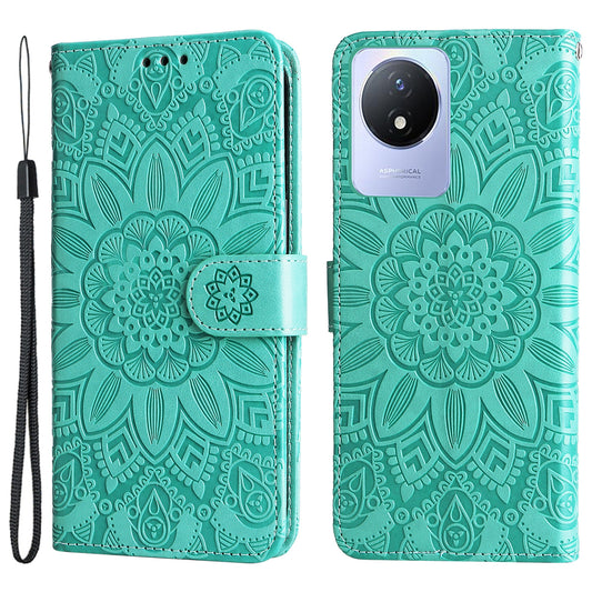 For vivo Y02 4G Phone Leather Cover Sunflower Imprinted Wallet Cell Phone Stand Case