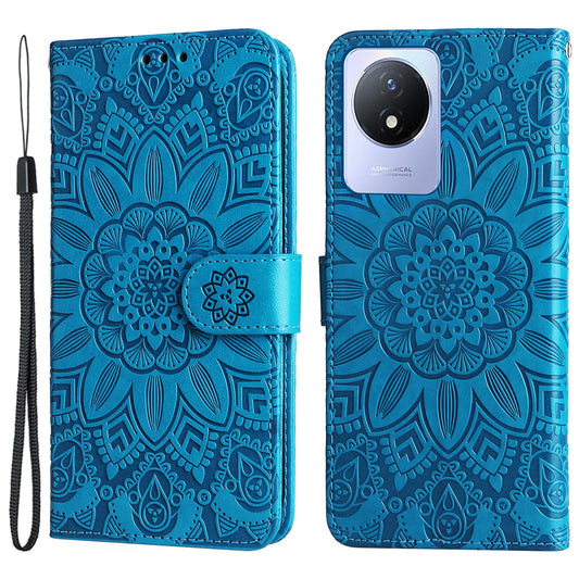 For vivo Y02 4G Phone Leather Cover Sunflower Imprinted Wallet Cell Phone Stand Case