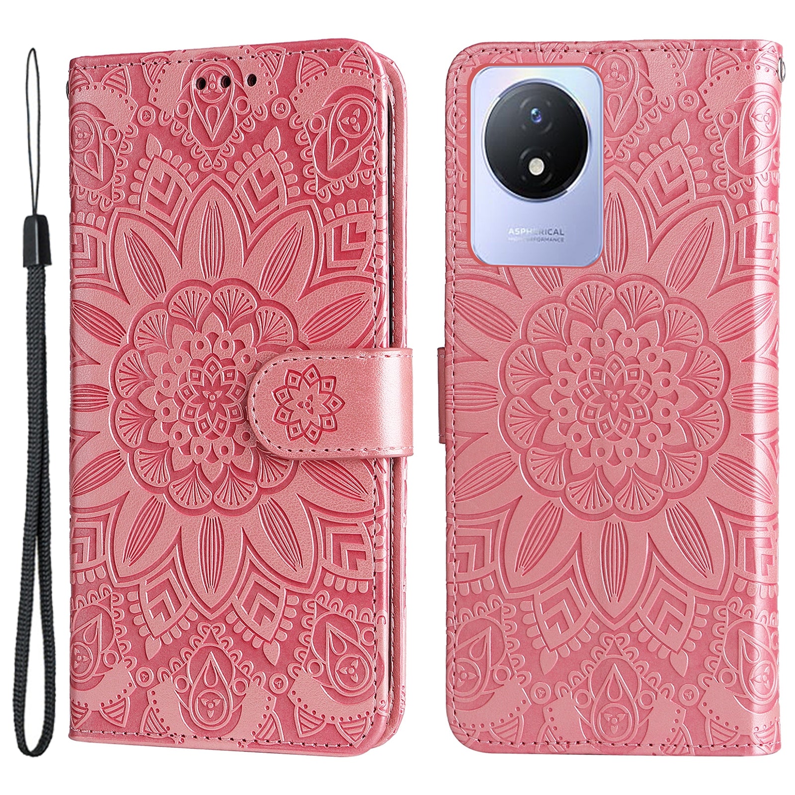 For vivo Y02 4G Phone Leather Cover Sunflower Imprinted Wallet Cell Phone Stand Case