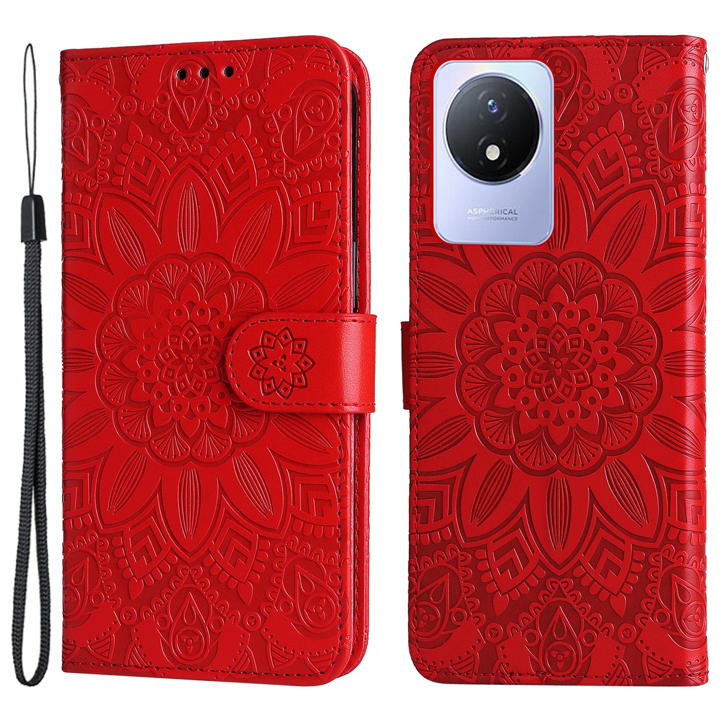For vivo Y02 4G Phone Leather Cover Sunflower Imprinted Wallet Cell Phone Stand Case