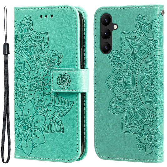 For Samsung Galaxy A24 4G Phone Cover Flower Imprinting Leather Stand Wallet Case with Strap