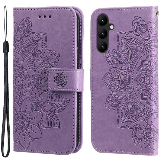 For Samsung Galaxy A24 4G Phone Cover Flower Imprinting Leather Stand Wallet Case with Strap