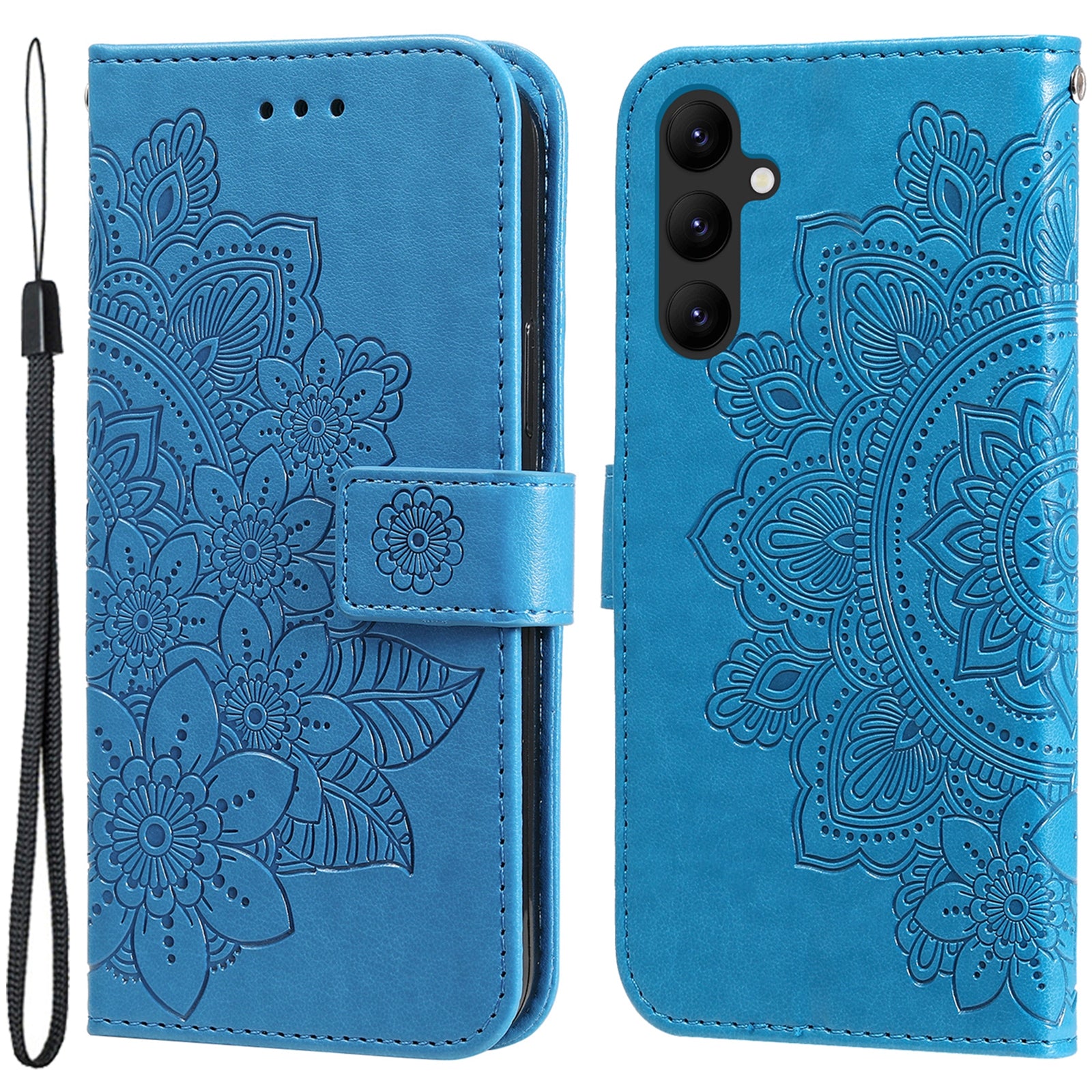 For Samsung Galaxy A24 4G Phone Cover Flower Imprinting Leather Stand Wallet Case with Strap