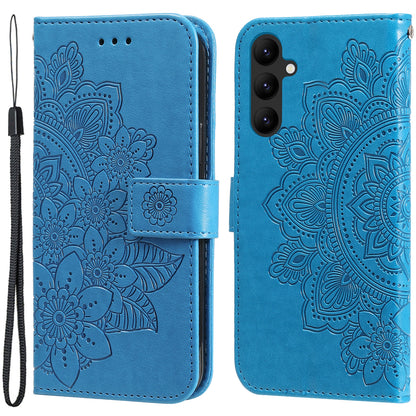 For Samsung Galaxy A24 4G Phone Cover Flower Imprinting Leather Stand Wallet Case with Strap