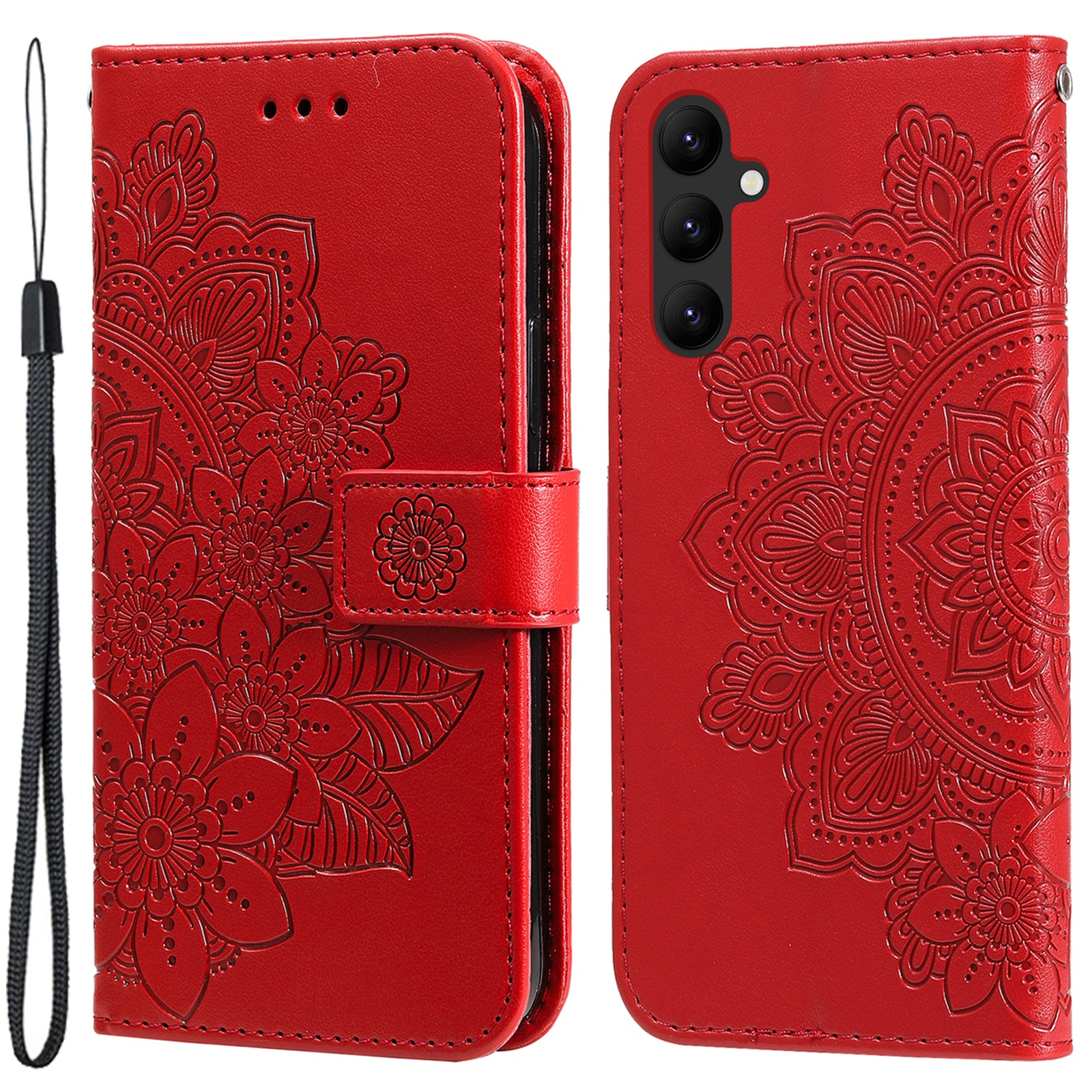 For Samsung Galaxy A24 4G Phone Cover Flower Imprinting Leather Stand Wallet Case with Strap