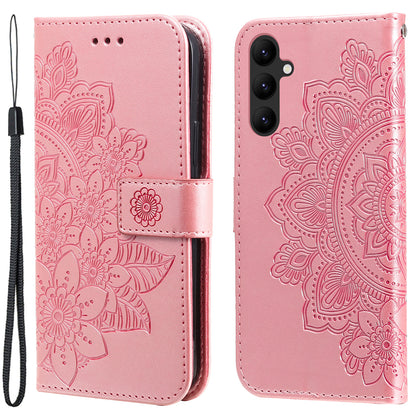 For Samsung Galaxy A24 4G Phone Cover Flower Imprinting Leather Stand Wallet Case with Strap