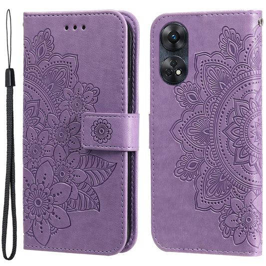 For Oppo Reno8 T 4G Leather Stand Wallet Shell Anti-Scratch Phone Cover Flower Imprinting Phone Case