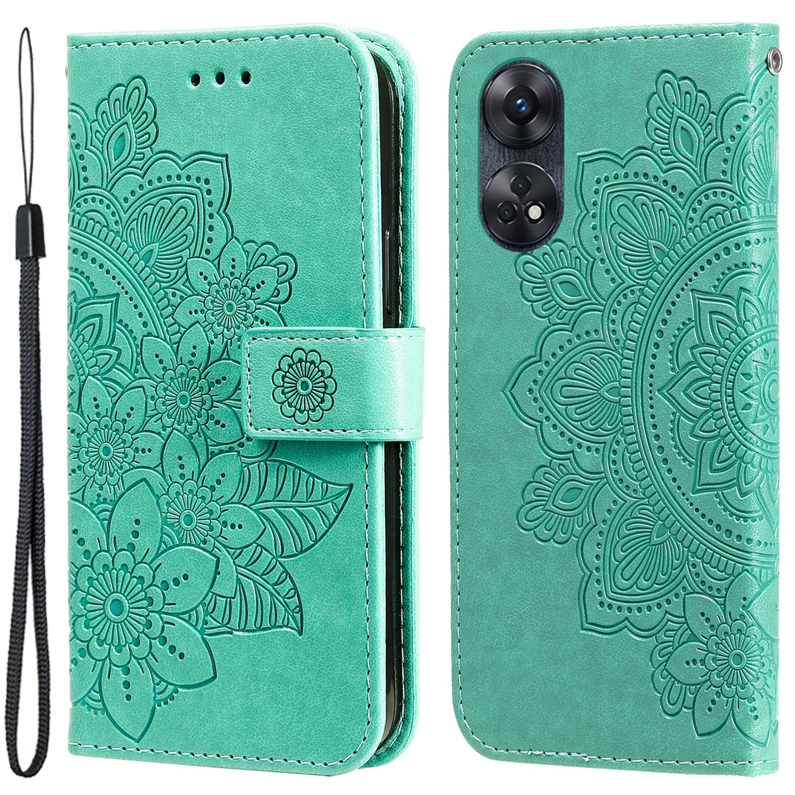 For Oppo Reno8 T 4G Leather Stand Wallet Shell Anti-Scratch Phone Cover Flower Imprinting Phone Case