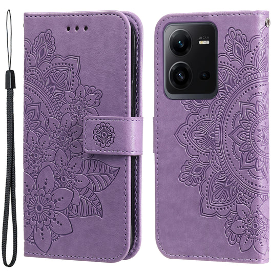 For vivo V25 5G / V25e 4G Flower Imprinting Leather Phone Cover Stand Wallet Case with Strap