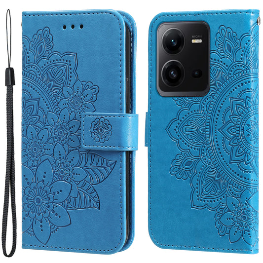 For vivo V25 5G / V25e 4G Flower Imprinting Leather Phone Cover Stand Wallet Case with Strap