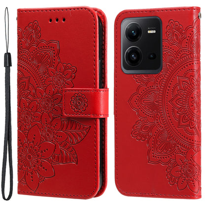 For vivo V25 5G / V25e 4G Flower Imprinting Leather Phone Cover Stand Wallet Case with Strap