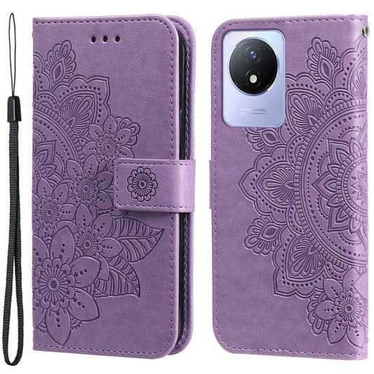 For vivo Y02 4G Anti-Scratch Phone Cover Flower Imprinting Leather Stand Wallet Case with Strap