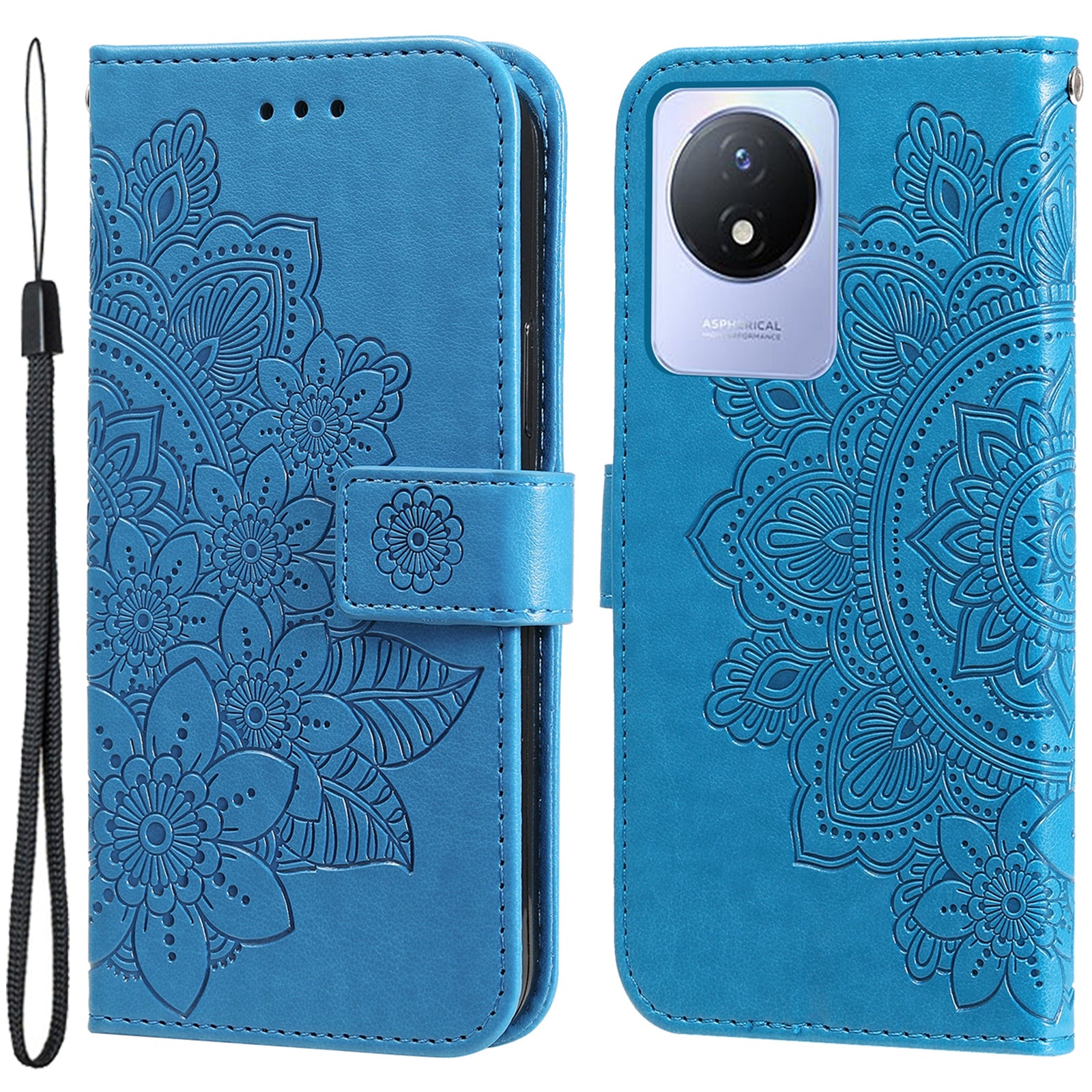 For vivo Y02 4G Anti-Scratch Phone Cover Flower Imprinting Leather Stand Wallet Case with Strap