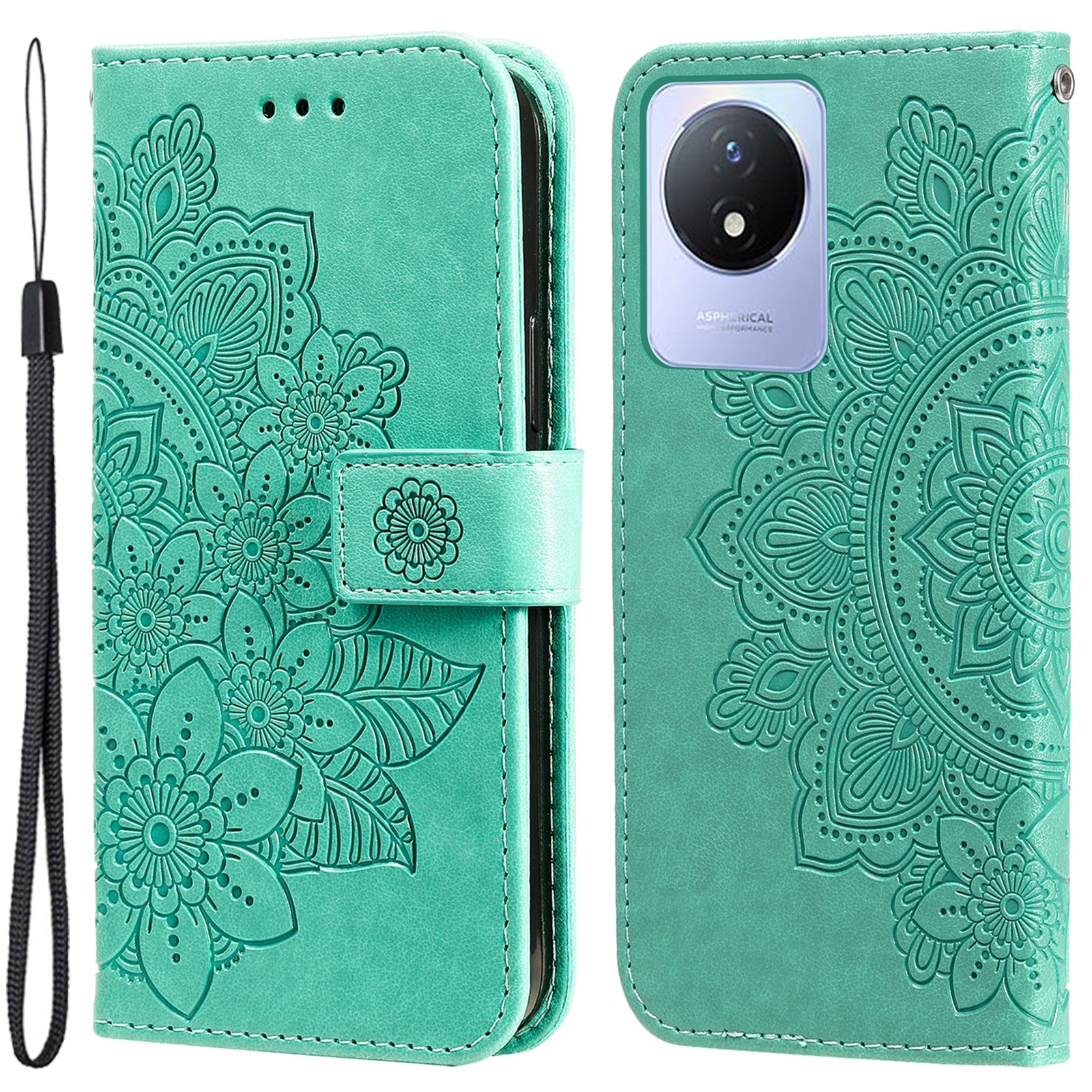 For vivo Y02 4G Anti-Scratch Phone Cover Flower Imprinting Leather Stand Wallet Case with Strap