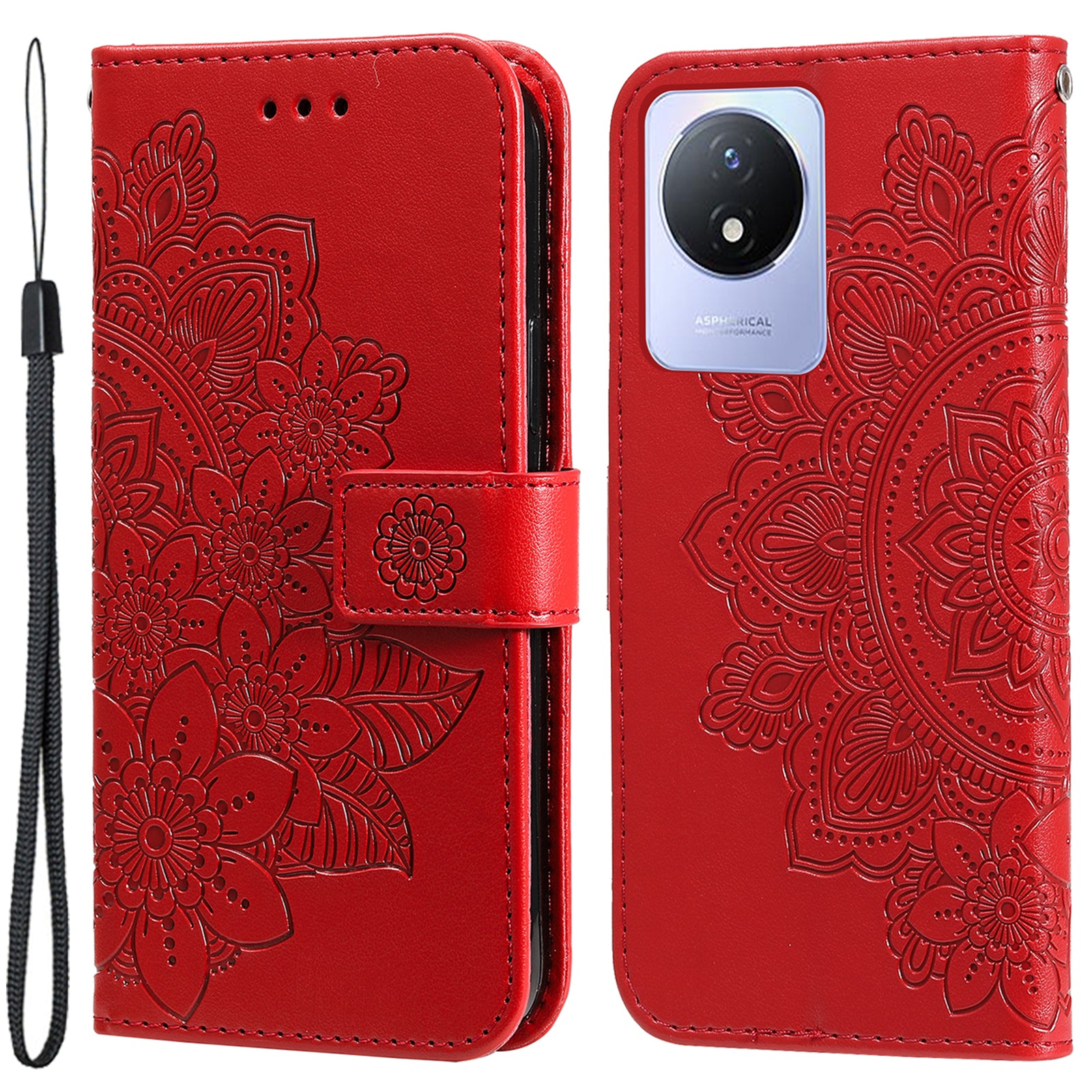 For vivo Y02 4G Anti-Scratch Phone Cover Flower Imprinting Leather Stand Wallet Case with Strap
