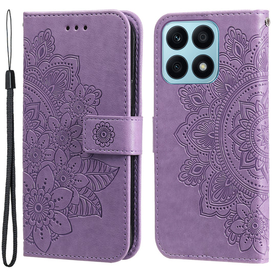 For Honor X8a 4G Stand Wallet Phone Cover Flower Imprinting Leather Phone Case with Strap