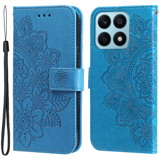For Honor X8a 4G Stand Wallet Phone Cover Flower Imprinting Leather Phone Case with Strap