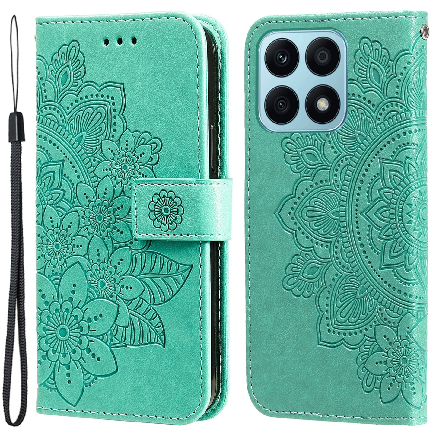 For Honor X8a 4G Stand Wallet Phone Cover Flower Imprinting Leather Phone Case with Strap