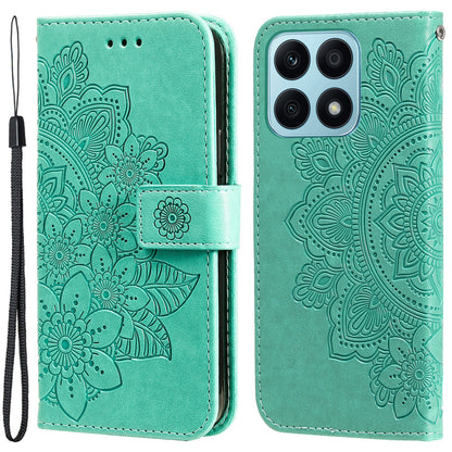 For Honor X8a 4G Stand Wallet Phone Cover Flower Imprinting Leather Phone Case with Strap