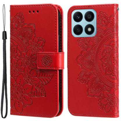 For Honor X8a 4G Stand Wallet Phone Cover Flower Imprinting Leather Phone Case with Strap