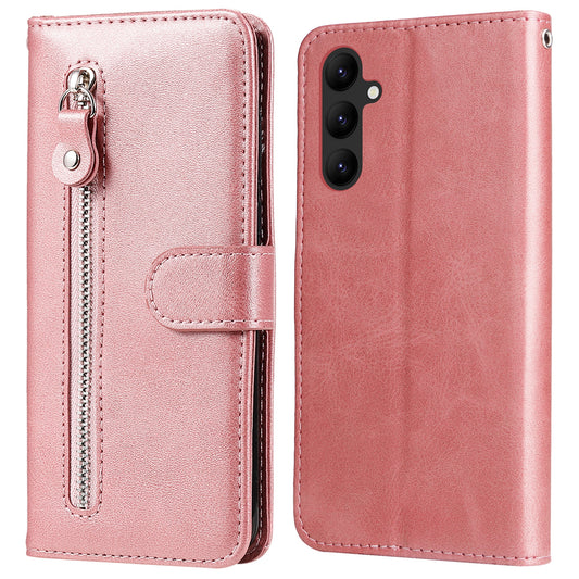 For Samsung Galaxy A24 4G Zipper Pocket Phone Stand Case Calf Texture Leather Wallet Phone Cover