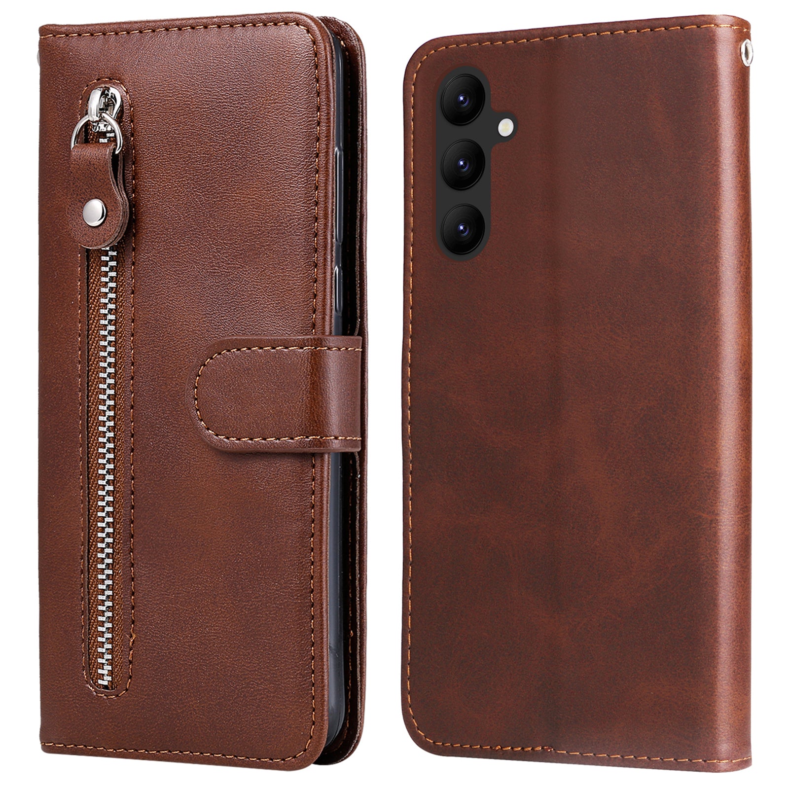 For Samsung Galaxy A24 4G Zipper Pocket Phone Stand Case Calf Texture Leather Wallet Phone Cover