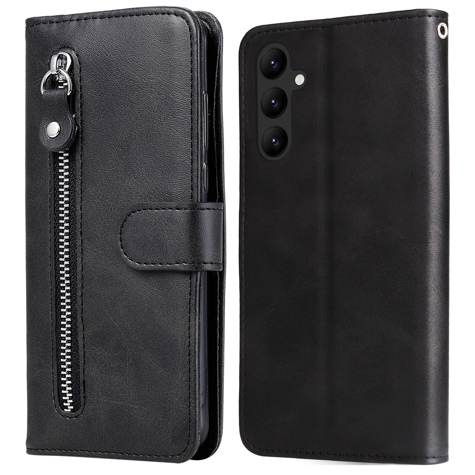 For Samsung Galaxy A24 4G Zipper Pocket Phone Stand Case Calf Texture Leather Wallet Phone Cover
