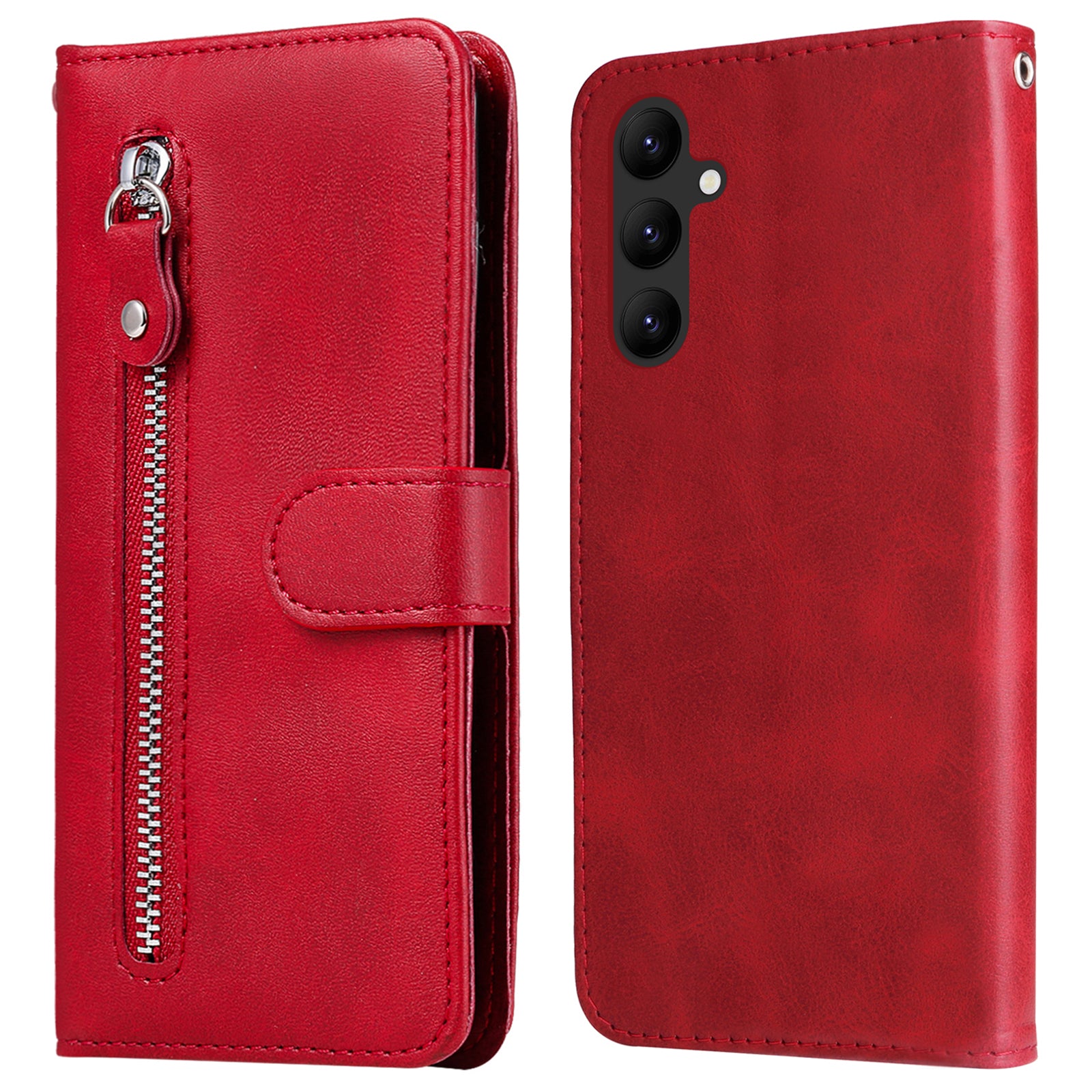 For Samsung Galaxy A24 4G Zipper Pocket Phone Stand Case Calf Texture Leather Wallet Phone Cover