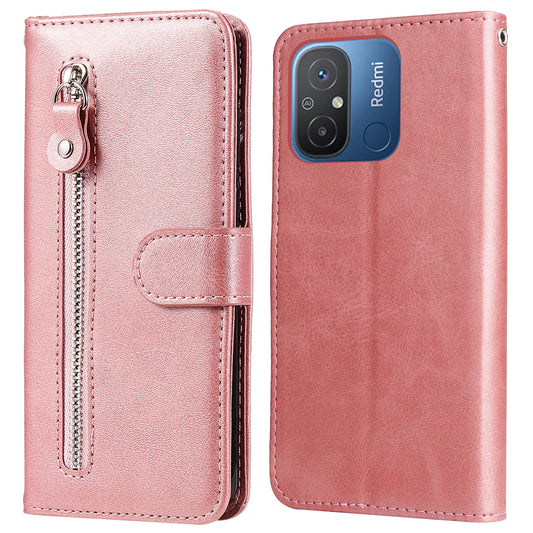 For Xiaomi Redmi 12C 4G / 11A 4G Leather Phone Case Zipper Pocket Phone Cover with Stand Wallet